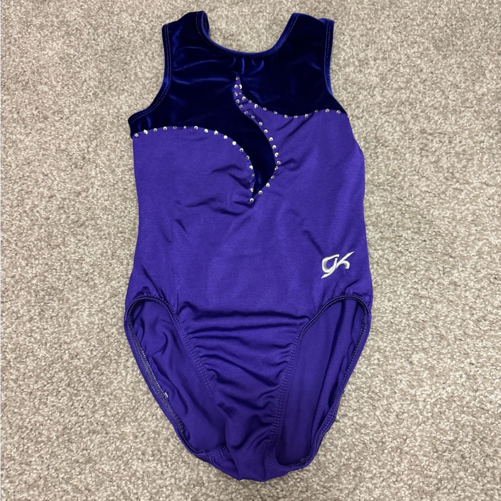 GK Purple Gymnastics Leotard with Rhinestones- CL- EUC